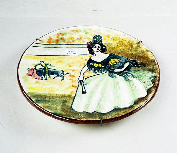Plato en cerámica con motivo dama y torero
