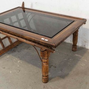 Mesa de Living Rústica con Tapa de Vidrio y Ménsulas de Hierro - imagen 2