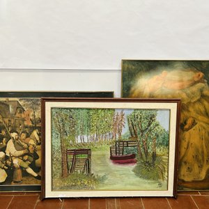 Tres Láminas Enmarcadas: Escenas Campestres y Retrato - imagen 4