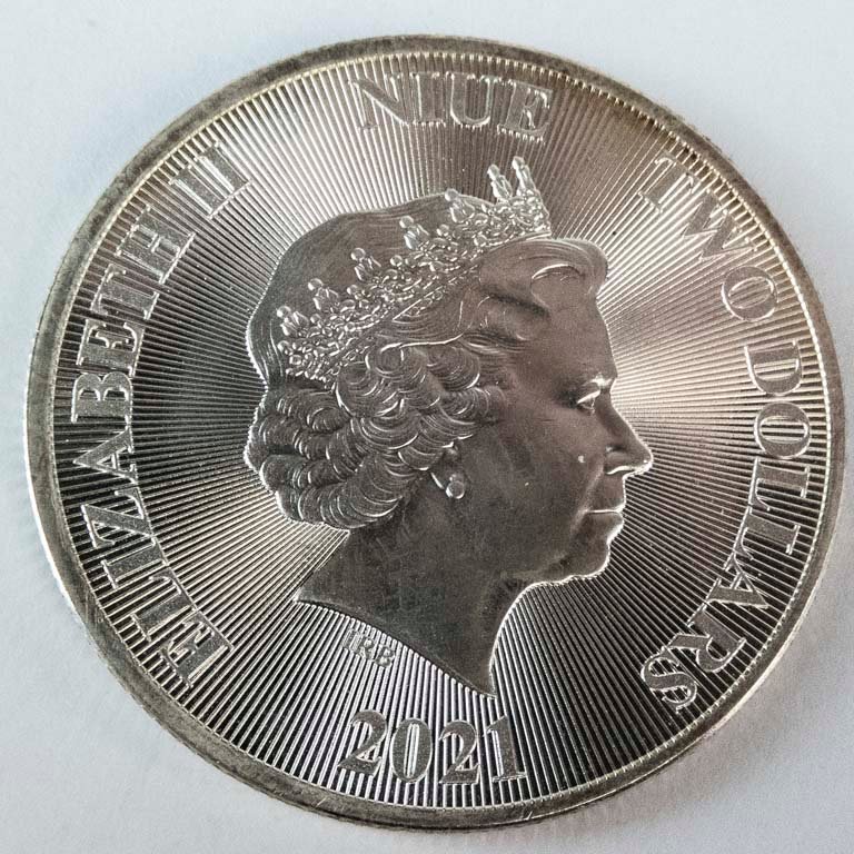 Moneda de Plata de Nueva Zelanda 2 Dólares 2021 Reina Isabel II - 31.1g