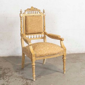 Sillón Luis XVI Dorado y Tallado con Tapizado Beige - imagen 1