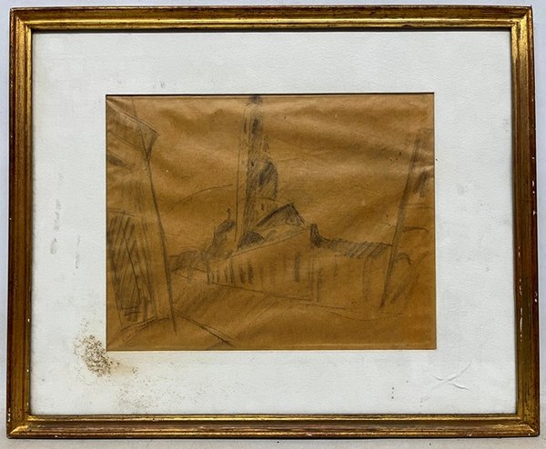 Lote siguiente: Dibujo de paisaje de Jose Cuneo en papel