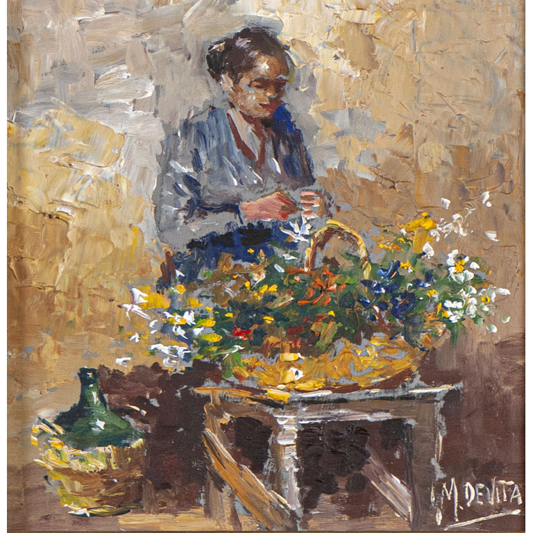 Pintura de Florista por Miguel De Vita - Óleo sobre fibra, 20 x 20 cm