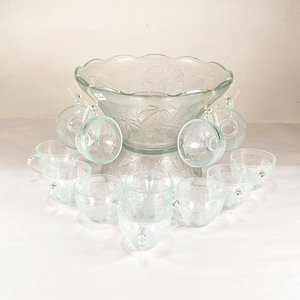 Ponchera de Vidrio Hialino con Tazas a Juego y Decorado Floral - imagen 1