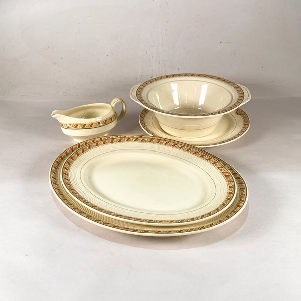Lote de 5 piezas de loza inglesa Woods Ivory Ware con guarda naranja y flores - imagen 1