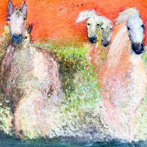 Cuadro al óleo "Caballos Blancos" firmado por Nilda Poppolo - imagen 2