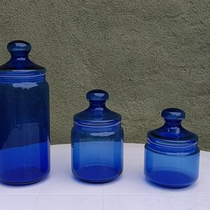 Set de 3 Frascos de Vidrio Azul con Tapa Hermética - imagen 1