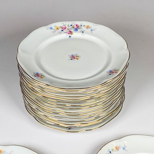 Diecisiete platos llanos de porcelana checa, decoración floral diámetros 23 cm - imagen 3
