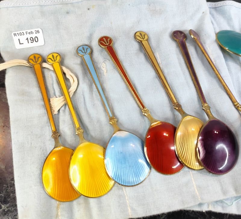 12 majestuosas cucharas de mermelada en plata noruega esmaltados - imagen 9