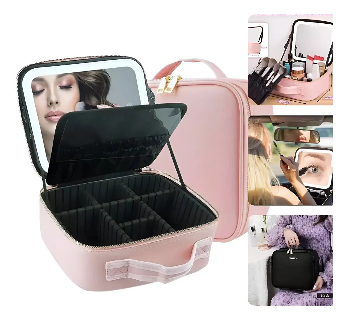 Organizador Necesser de Maquillaje con Espejo LED y Carga USB