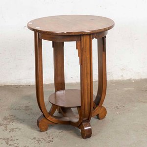 Mesa Auxiliar Circular Estilo Art Decó con Estante - imagen 1
