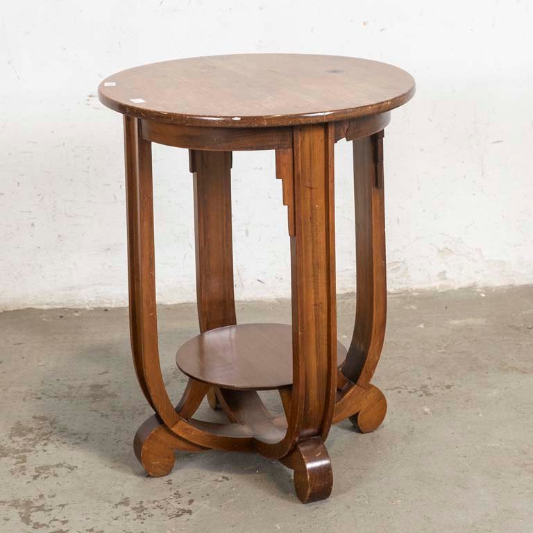 Mesa Auxiliar Circular Estilo Art Decó con Estante