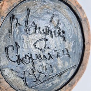 Florero Artesanal de Cerámica Firmado y Fechado 1980 - imagen 5