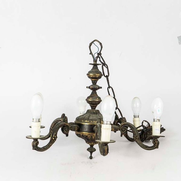 Araña Francesa de Bronce con Cinco Luces - imagen 1