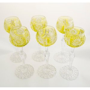 Juego de 6 Copas Altas de Cristal Verde Tallado - imagen 2