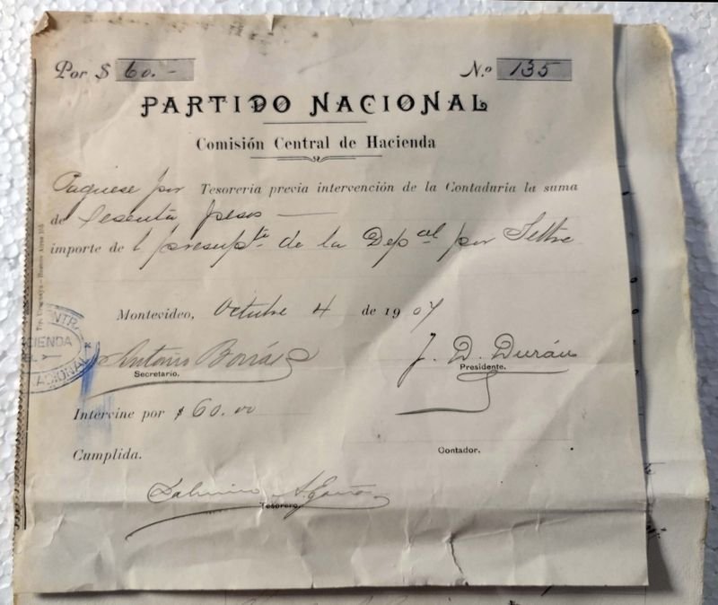Recibo histórico del Partido Nacional de 1907 - imagen 2