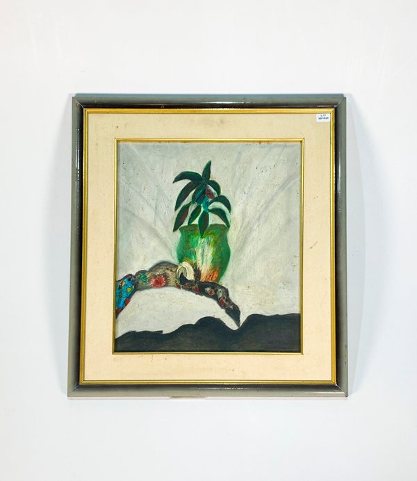 Cuadro Óleo "Maceta Verde con Planta" Firmado Nilda Poppolo - imagen 1