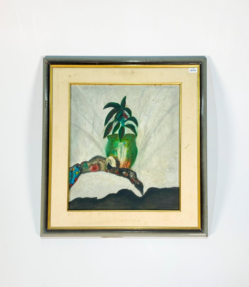 Cuadro Óleo "Maceta Verde con Planta" Firmado Nilda Poppolo