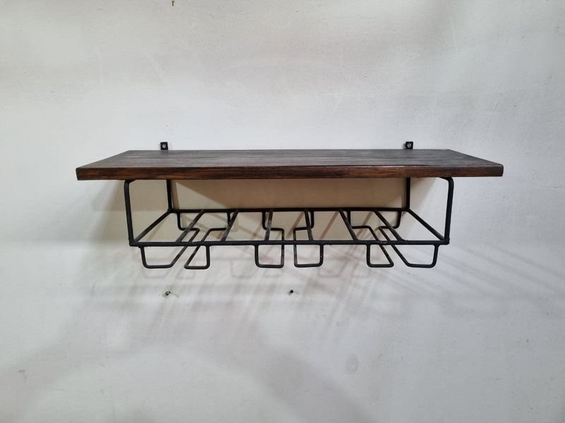 Estante Bodeguero Industrial Vintage Madera y Hierro para Vino y Copas