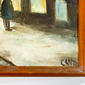 Cuadro al óleo sobre tela: Paisaje invernal de París con carruaje, firmado "Cante" - imagen 4