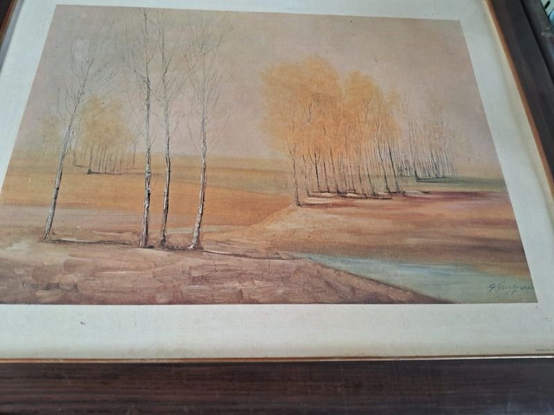 Lote siguiente: Pintura al óleo enmarcada, paisaje natural