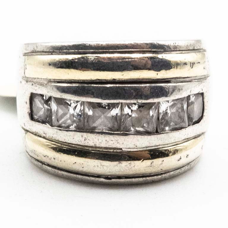 Anillo de Plata con Oro Double y Circonias