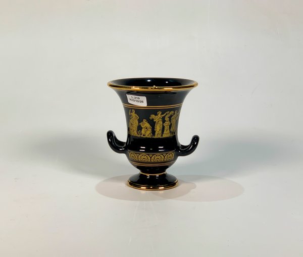 Macetero de Cerámica Griega Negra con Decoración Dorada y Asas - imagen 1