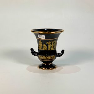 Macetero de Cerámica Griega Negra con Decoración Dorada y Asas - imagen 1