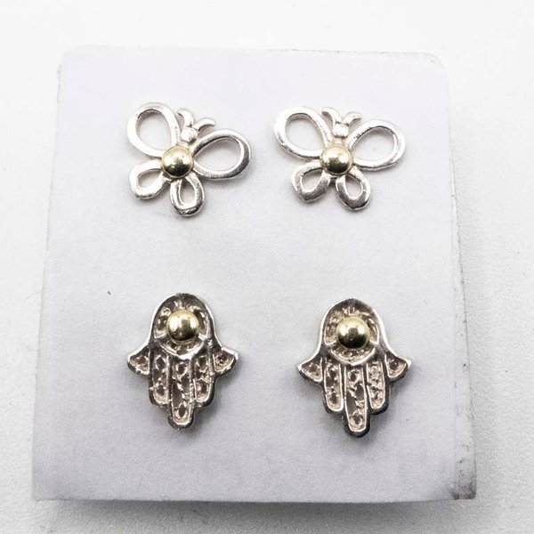 Dos Pares de Aritos de Plata: Mariposa y Mano de Fátima