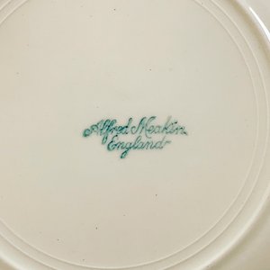 Seis Platos de Postre de Losa Inglesa Alfred Meakin Beige con Guarda Celeste - imagen 4