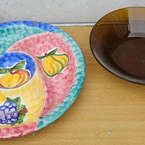 Bowl de Vidrio y Copetinero Decorado de Loza - imagen 3