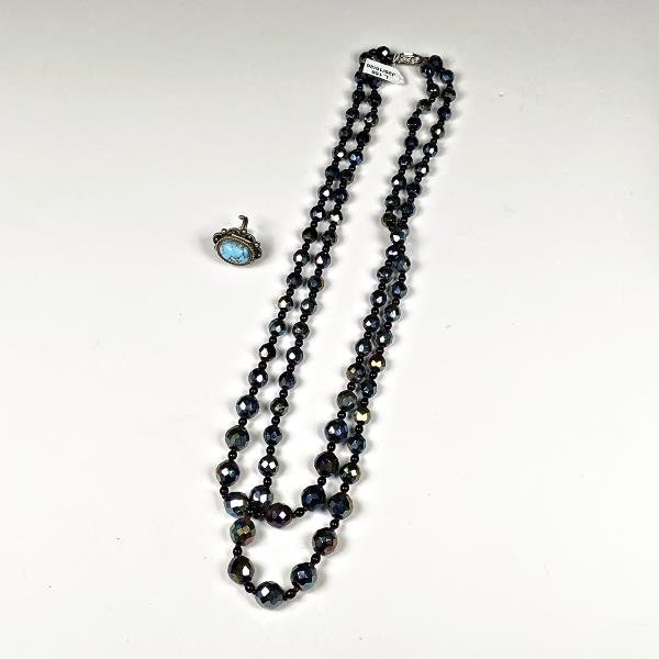 Collar de Cristal Dos Vueltas y Anillo con Piedra Celeste - imagen 1