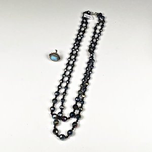 Collar de Cristal Dos Vueltas y Anillo con Piedra Celeste - imagen 1