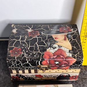 Dos Alhajeros Decorativos: Uno Grande Forrado en Madera y Otro Chico de Vidrio - imagen 2