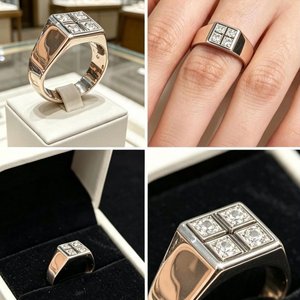 Lote siguiente: Anillo de Oro Bajo, Plata y Zafiros Blancos con Diseño Bruñido