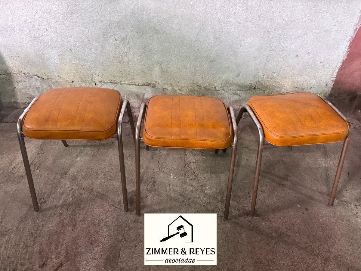 Set de 3 Banquetas Tapizadas en Cuero Sintético Naranja