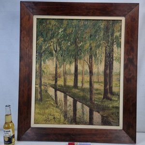 Importante Cuadro al Óleo: Paisaje de Arroyo y Arboleda Firmado R. Revelles / Philippart - imagen 2