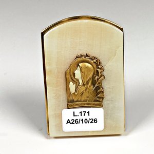 Placa Francesa Virgen en Bronce y Marfil con Quevedos - imagen 2