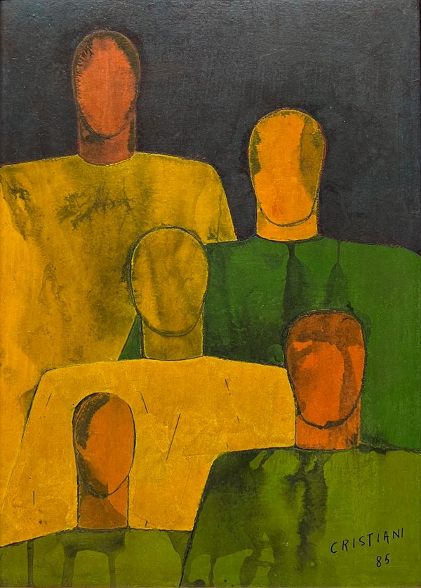 Lote siguiente: Pintura de Ernesto Cristiani: Cinco figuras