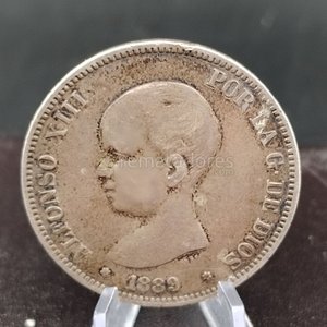 Moneda Antigua de Plata 5 Pesetas Alfonso XIII España 1889 - imagen 2