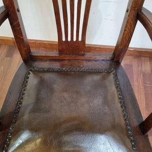Antigua Silla Giratoria de Escritorio en Roble y Cuero - imagen 6