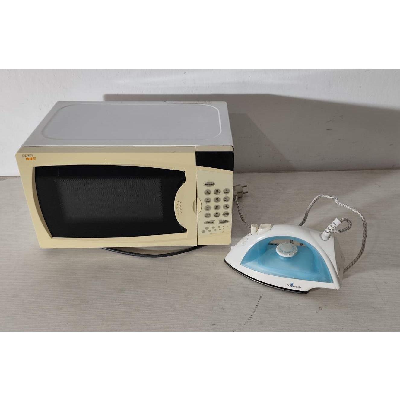 Microondas Zero Watt y Plancha Eléctrica Blanca y Celeste