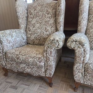 Par de Sillones Bergere Franceses Tapizados en Brocato - imagen 2