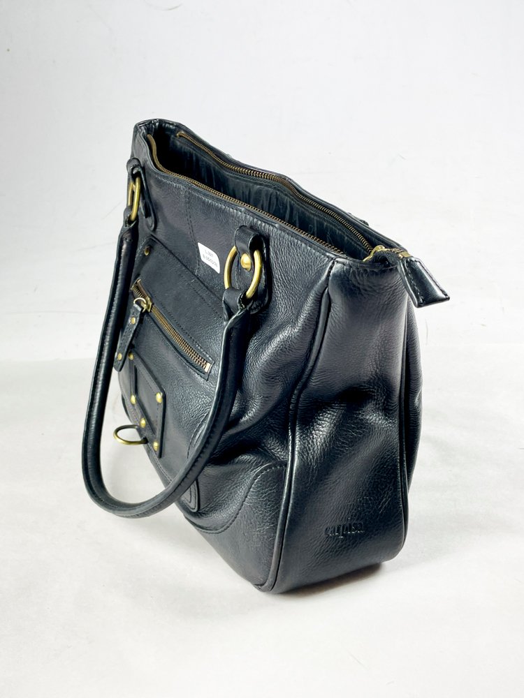 Cartera negra de cuero con hardware dorado - imagen 2