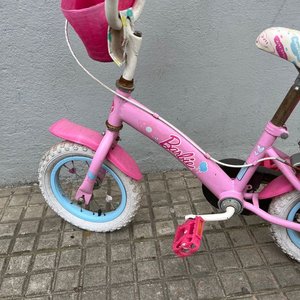 Bicicleta Infantil Barbie R12 Blanca y Rosa con Ruedas de Apoyo - imagen 3