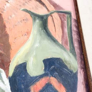 Cuadro al óleo de payaso con jarrón, firmado, 39 x 36 cm - imagen 4