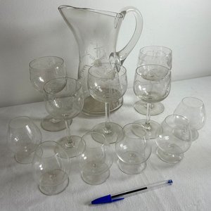 Juego de Jarra y Copas de Cristal Tallado - imagen 2