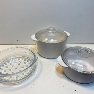 Set de 3 Cacerolas y Fuente Ovalada de Vidrio con Vaporera - imagen 2
