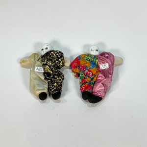 Dos Cabezas de Payaso de Loza con Vestimenta Multicolor - imagen 1