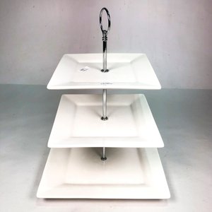 Torre de Porcelana Blanca para Masas y Postres, 3 Niveles Cuadrados - imagen 3